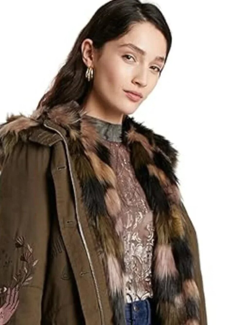 NWT Desigual Lisboa Parka with Detachable Camo Faux Fur Gilet , Size S